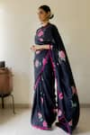 Shop_Juanita by Shubhda_Black Silk Printed Dahlia High Saree With Blouse _Online_at_Aza_Fashions