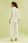 Shop_Naintara Bajaj_White Neoprene, Lycra Collared Solid Puffed Sleeves Shirt And Pant Set _at_Aza_Fashions