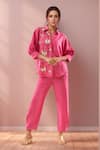 Buy_Samyukta Singhania_Pink Imported Soft Linen Embroidery Sequin Butterfly Embellished Shirt With Pant _at_Aza_Fashions