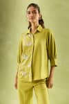 Buy_Samyukta Singhania_Yellow Imported Soft Linen Butterfly Bloom Embellished Shirt With Pant 