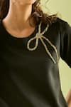 Buy_Samyukta Singhania_Black Neoprene Lycra Embroidery Beaded Ribbon Round Neck Half Sleeves Top 