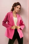 Buy_Samyukta Singhania_Pink Cotton Linen Solid Open Neck Full Sleeves Jacket _at_Aza_Fashions