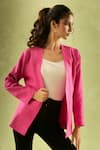 Samyukta Singhania_Pink Cotton Linen Solid Open Neck Full Sleeves Jacket _Online_at_Aza_Fashions