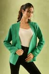 Samyukta Singhania_Green Cotton Linen Solid Open Neck Jacket _Online_at_Aza_Fashions