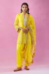 Buy_Kunwarani Ritu_Yellow Georgette Mirrors, Sequins, Zari, Embroidery Mandarin Collar Kurta Set _at_Aza_Fashions