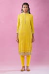 Kunwaraniritu_Yellow Georgette Embroidery Chikankari Mandarin Collar Paisley Kurta Set _at_Aza_Fashions