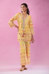 Buy_Kunwaraniritu_Yellow Georgette Embroidery Mirror Plunge V Neck Kurta And Pant Set _at_Aza_Fashions