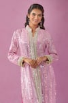 Buy_Kunwaraniritu_Pink Georgette Embroidery Mirror Mandarin Collar Jacket Kurta And Sharara Set _Online_at_Aza_Fashions