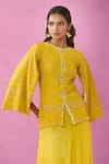 Buy_Kunwaraniritu_Yellow Georgette Embroidery Chikankari Round Jacket And Skirt Set _Online_at_Aza_Fashions