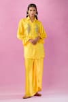 Buy_Kunwaraniritu_Yellow Satin Embroidery Zardozi Collar Shirt And Skirt Set _at_Aza_Fashions