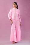 Buy_Kunwaraniritu_Pink Georgette Embroidery Sequin Band Collar Ruffle Kurta And Palazzo Set _Online_at_Aza_Fashions