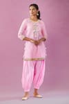 Buy_Kunwaraniritu_Pink Cotton Embroidery Zardozi Round Gota Stripe Kurta And Salwar Set _at_Aza_Fashions