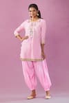 Buy_Kunwaraniritu_Pink Cotton Embroidery Zardozi Round Gota Stripe Kurta And Salwar Set _Online_at_Aza_Fashions