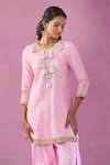 Shop_Kunwaraniritu_Pink Cotton Embroidery Zardozi Round Gota Stripe Kurta And Salwar Set _Online_at_Aza_Fashions