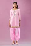 Kunwaraniritu_Pink Cotton Embroidery Zardozi Round Gota Stripe Kurta And Salwar Set _at_Aza_Fashions