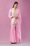 Buy_Kunwaraniritu_Pink Georgette Embroidery Mirror Mandarin Collar Stripe Kurta Gharara Set _at_Aza_Fashions