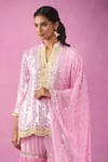 Kunwaraniritu_Pink Georgette Embroidery Mirror Mandarin Collar Stripe Kurta Gharara Set _Online_at_Aza_Fashions