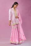 Kunwaraniritu_Pink Georgette Embroidery Mirror Mandarin Collar Stripe Kurta Gharara Set _at_Aza_Fashions