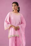 Shop_Kunwaraniritu_Pink Georgette Embroidery Gota Round Mirror Kurta Gharara Set _Online_at_Aza_Fashions