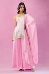 Shop_Kunwaraniritu_Pink Georgette Embroidery Pearl Square Sleeveless Mirror Work Kurta Gharara Set _Online_at_Aza_Fashions