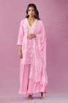 Shop_Kunwaraniritu_Pink Georgette Embroidery Sequin Plunge V Neck Pearl Floral Kurta Gharara Set _Online_at_Aza_Fashions