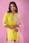 Buy_Kunwaraniritu_Yellow Georgette Embroidery Sequin Notched Neck Embellished Kurta Gharara Set _Online_at_Aza_Fashions