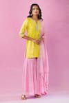 Shop_Kunwaraniritu_Yellow Georgette Embroidery Sequin Notched Neck Embellished Kurta Gharara Set _Online_at_Aza_Fashions