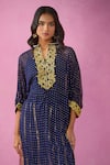 Kunwaraniritu_Blue Georgette Embroidery Floral Notched Collar Mukaish Kurta Pant Set _Online_at_Aza_Fashions