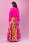 Shop_Kunwaraniritu_Pink Silk Woven Floral Collared Neck Banarasi Pattern Lehenga With Top _at_Aza_Fashions