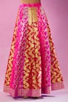 Kunwaraniritu_Pink Silk Woven Floral Collared Neck Banarasi Pattern Lehenga With Top _Online_at_Aza_Fashions