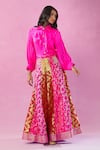 Buy_Kunwaraniritu_Pink Silk Woven Floral Collared Neck Banarasi Pattern Lehenga With Top _Online_at_Aza_Fashions