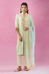 Buy_Kunwaraniritu_Green Georgette Embroidery Gota Patti Collared Neck Kurta Pant Set _at_Aza_Fashions