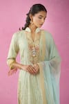 Kunwaraniritu_Green Georgette Embroidery Gota Patti Collared Neck Kurta Pant Set _at_Aza_Fashions