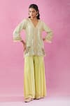 Buy_Kunwaraniritu_Green Georgette Embroidery Mirror V Neck Jacket With Pant _at_Aza_Fashions