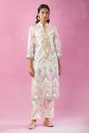 Buy_Kunwaraniritu_White Georgette Embroidery Mirror Collared Neck Kurta Pant Set _Online_at_Aza_Fashions