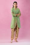 Buy_Kunwaraniritu_Green Woven Floral Collared Neck Jacket With Pant _at_Aza_Fashions