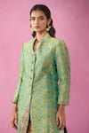 Kunwaraniritu_Green Woven Floral Collared Neck Jacket With Pant _Online_at_Aza_Fashions