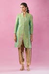 Shop_Kunwaraniritu_Green Woven Floral Collared Neck Jacket With Pant _Online_at_Aza_Fashions