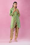 Kunwaraniritu_Green Woven Floral Collared Neck Jacket With Pant _at_Aza_Fashions