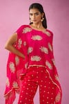 Kunwaraniritu_Pink Georgette Embroidery Floral Round Neck Zardozi Cape With Pant _Online_at_Aza_Fashions