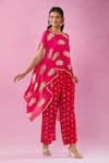 Kunwaraniritu_Pink Georgette Embroidery Floral Round Neck Zardozi Cape With Pant _at_Aza_Fashions