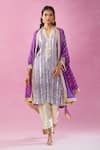 Buy_Kunwaraniritu_Purple Georgette Embroidery Gota Patti Collared Neck Straight Kurta Pant Set _at_Aza_Fashions