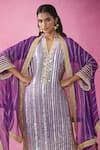 Kunwaraniritu_Purple Georgette Embroidery Gota Patti Collared Neck Straight Kurta Pant Set _Online_at_Aza_Fashions