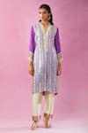 Shop_Kunwaraniritu_Purple Georgette Embroidery Gota Patti Collared Neck Straight Kurta Pant Set _Online_at_Aza_Fashions