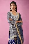 Kunwaraniritu_Blue Georgette Embroidery Chevron Swirl Neck Kurta Gharara Set _Online_at_Aza_Fashions