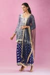 Kunwaraniritu_Blue Georgette Embroidery Chevron Swirl Neck Kurta Gharara Set _at_Aza_Fashions