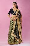 Buy_Kunwaraniritu_Black Banarasi Woven Floral V Neck Pattern Lehenga Set _at_Aza_Fashions