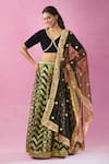 Shop_Kunwaraniritu_Black Banarasi Woven Floral V Neck Pattern Lehenga Set _Online_at_Aza_Fashions