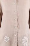 Linen Bloom_Beige 100% Pure Linen Embellished Applique Shirt Collar With Pant _at_Aza_Fashions