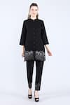 Buy_Linen Bloom_Black 100% Pure Linen Embroidered Sequin Mandarin Collar Mesh Tunic _at_Aza_Fashions